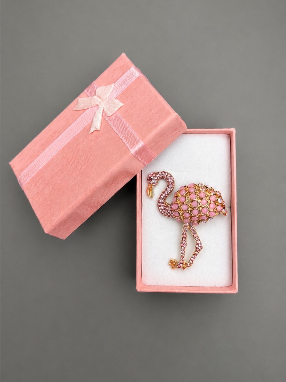 Pink Flamingo Brooch Crystal Rhinestone Bird Pin Gold Tone Statement Brooch